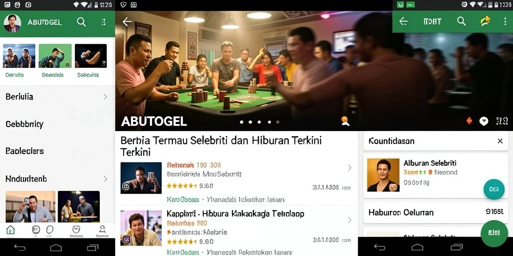 Antarmuka aplikasi ABUTOGEL menampilkan berita terbaru selebriti dengan jelas dan menarik.