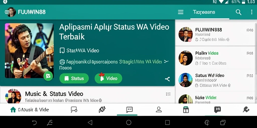Antarmuka FUJIWIN88 dengan berbagai pilihan video musik untuk Status WA.