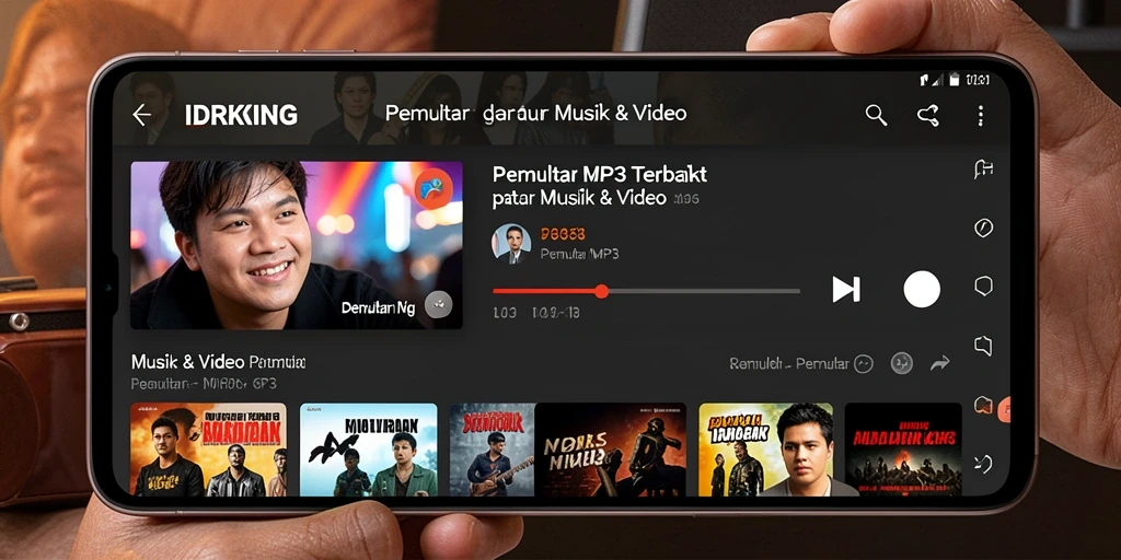 Tampilan antarmuka pengguna IDRKING saat memutar lagu.